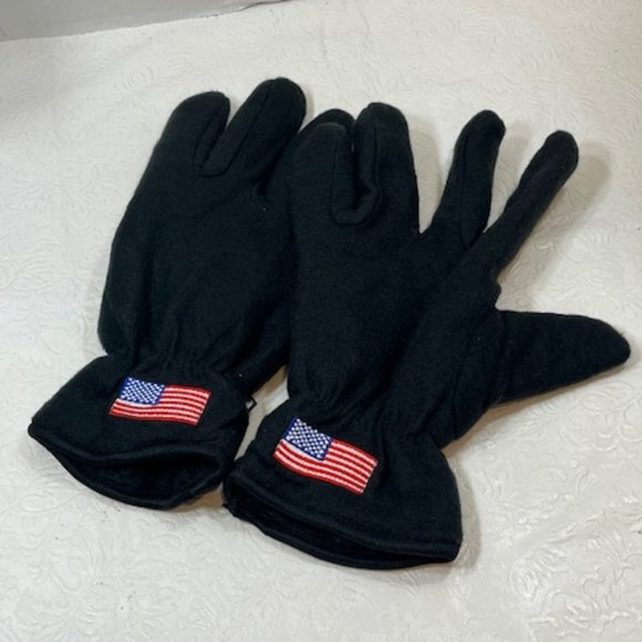 Black Soft Fleece Elastic Gloves USA Flag Large - Picture 7 of 12